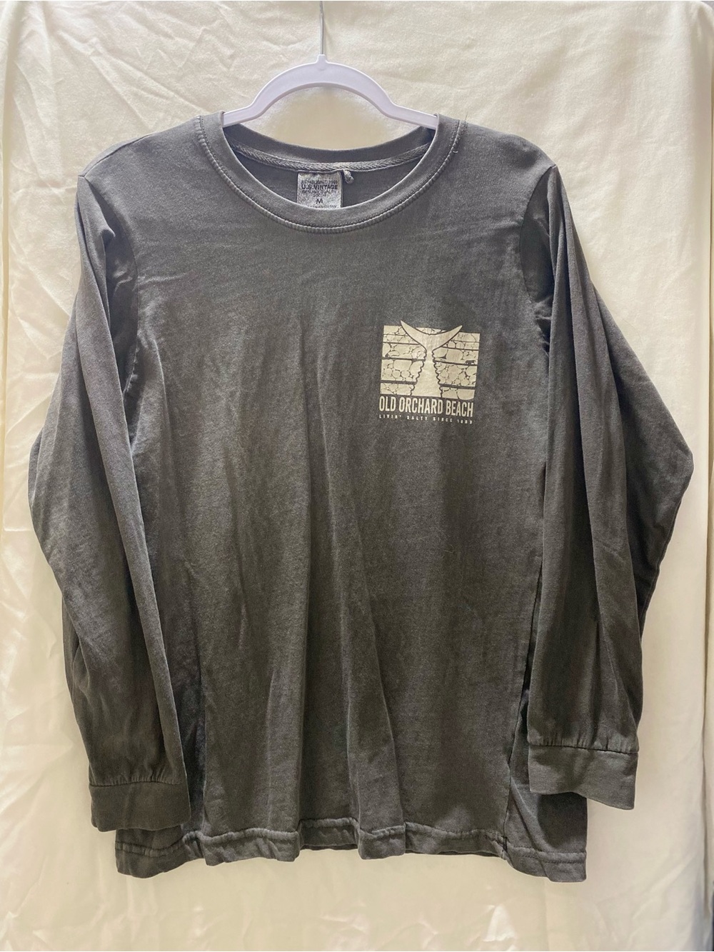 U.S Vintage Old Orchard Beach Graphic Crew Neck Gray Men Long Sleeve Tee Medium